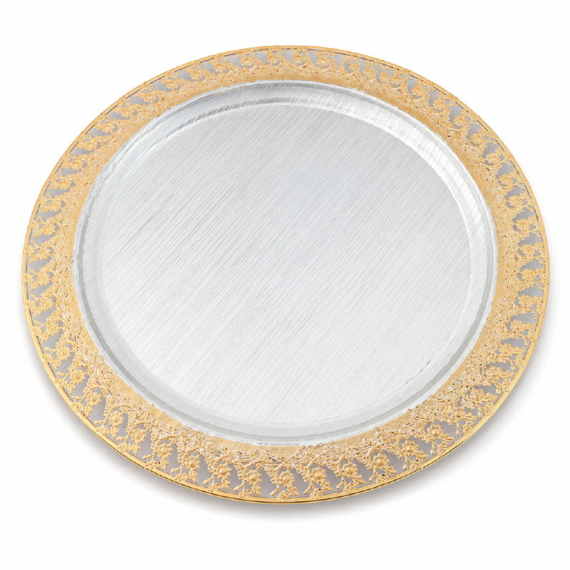 Stainless Steel Round Serving Tray – Mirror Polish Gold & Silver (34cm)