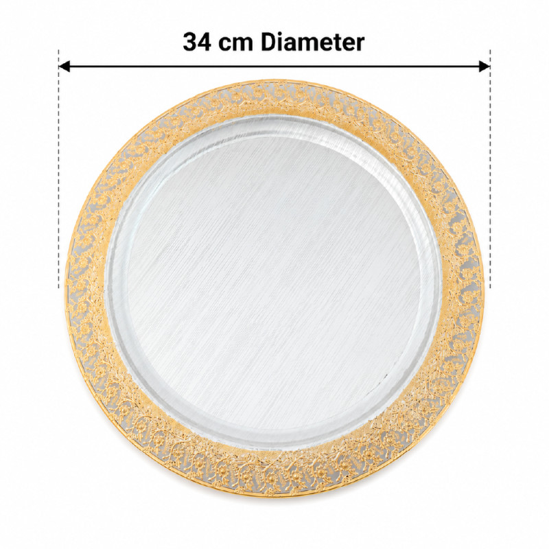 Stainless Steel Round Serving Tray – Mirror Polish Gold & Silver (34cm)