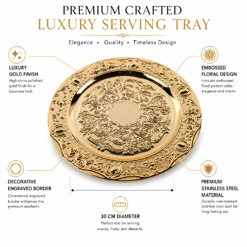 Premium Dinnerware Plate Set – Gold Elegant Design (30cm)