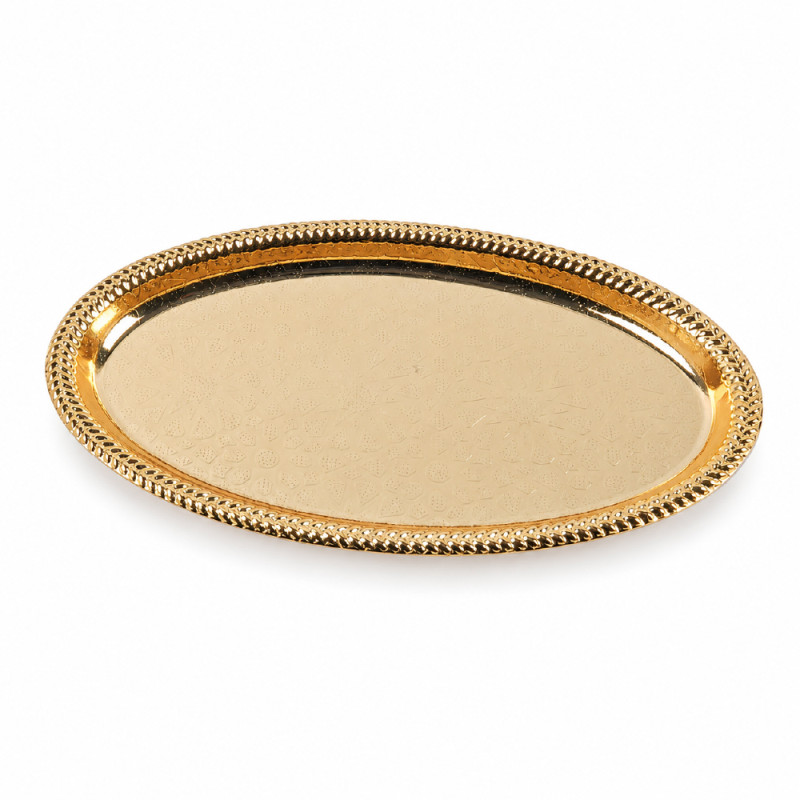 Stainless Steel Round Serving Tray – Mirror Polish Gold (17cm x 28cm)