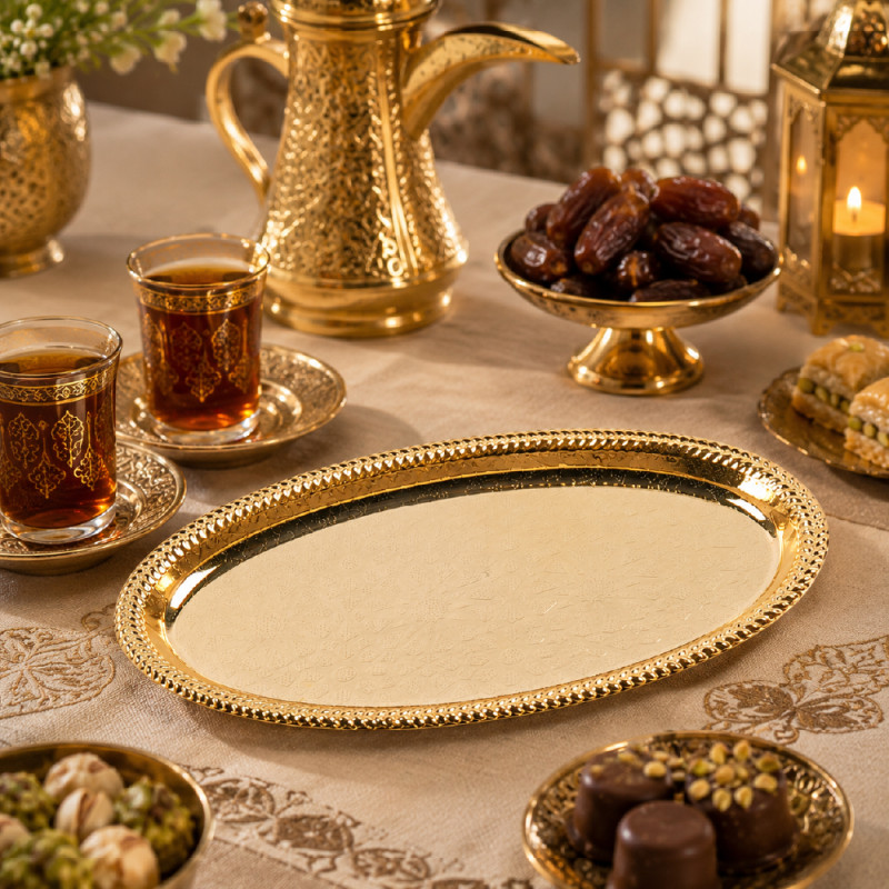 Stainless Steel Round Serving Tray – Mirror Polish Gold (17cm x 28cm)