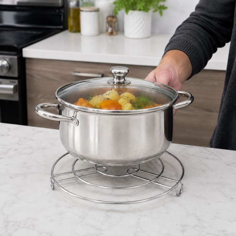 Steel Hot Pan Pot Stand – Silver (28x2.5cm)