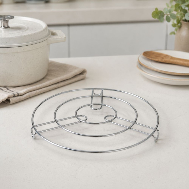 Steel Hot Pan Pot Stand – Silver (28x2.5cm)