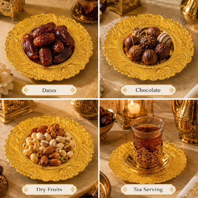 Premium Dinnerware Plate Set – Gold Elegant Design (10cm)