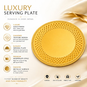 Premium Dinnerware Plate Set – Gold Elegant Design (25x25cm)