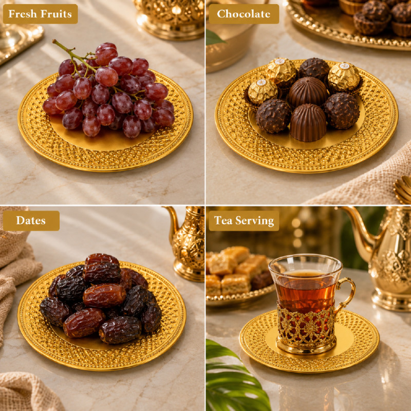 Premium Dinnerware Plate Set – Gold Elegant Design (25x25cm)