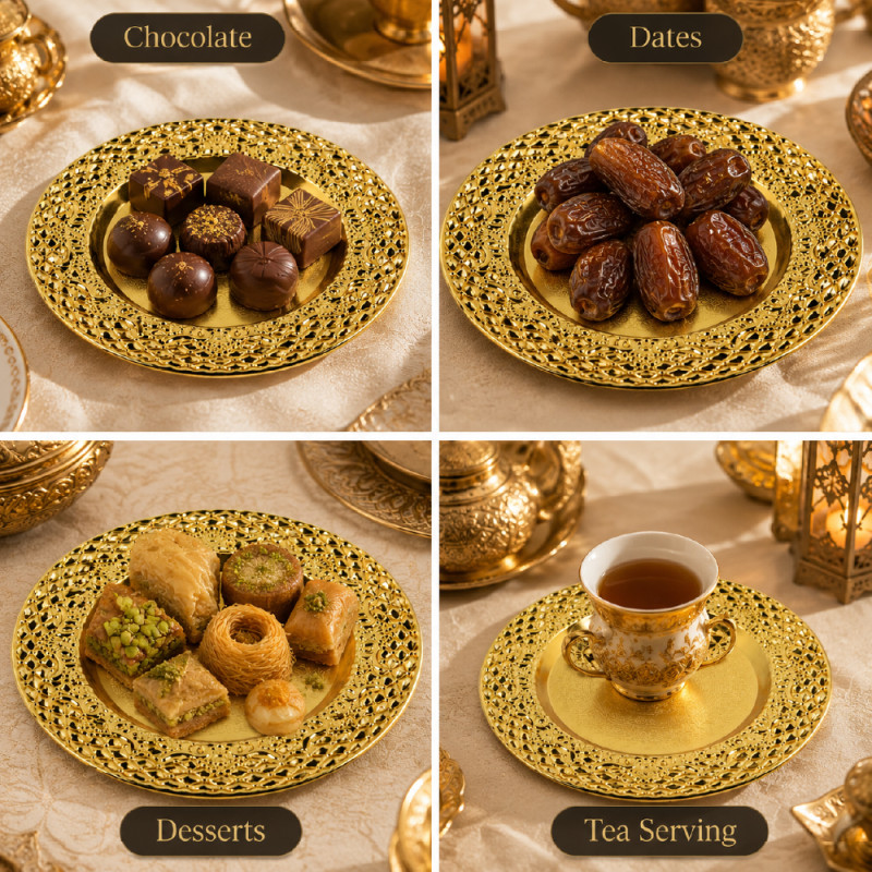 Premium Dinnerware Plate Set – Gold Elegant Design (10cm)