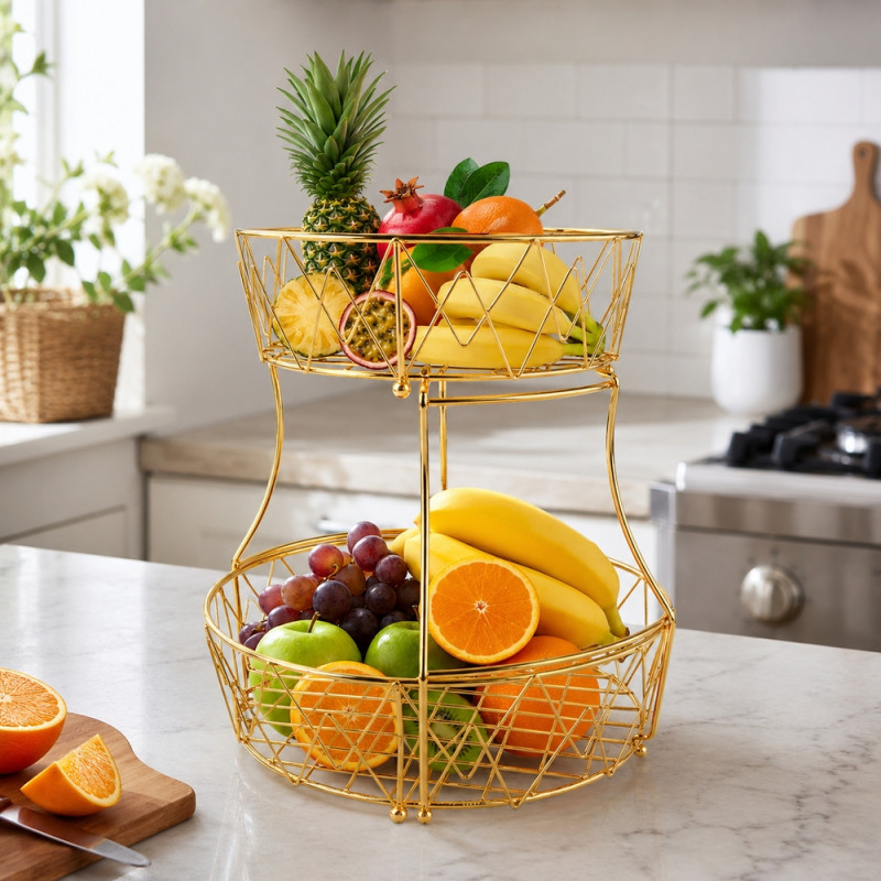 Elegant Gold 2 Tier Fruit Basket – Gold