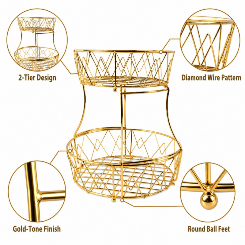 Elegant Gold 2 Tier Fruit Basket – Gold