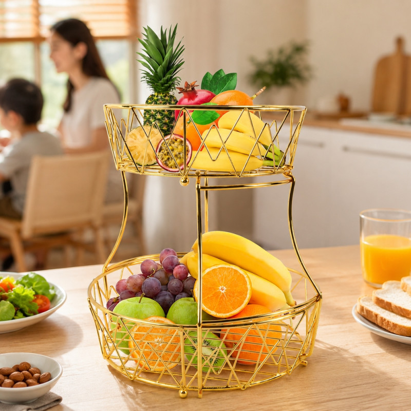 Elegant Gold 2 Tier Fruit Basket – Gold
