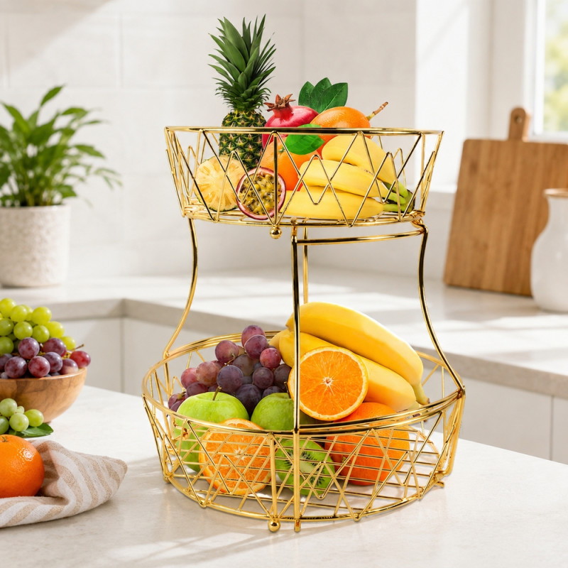 Elegant Gold 2 Tier Fruit Basket – Gold