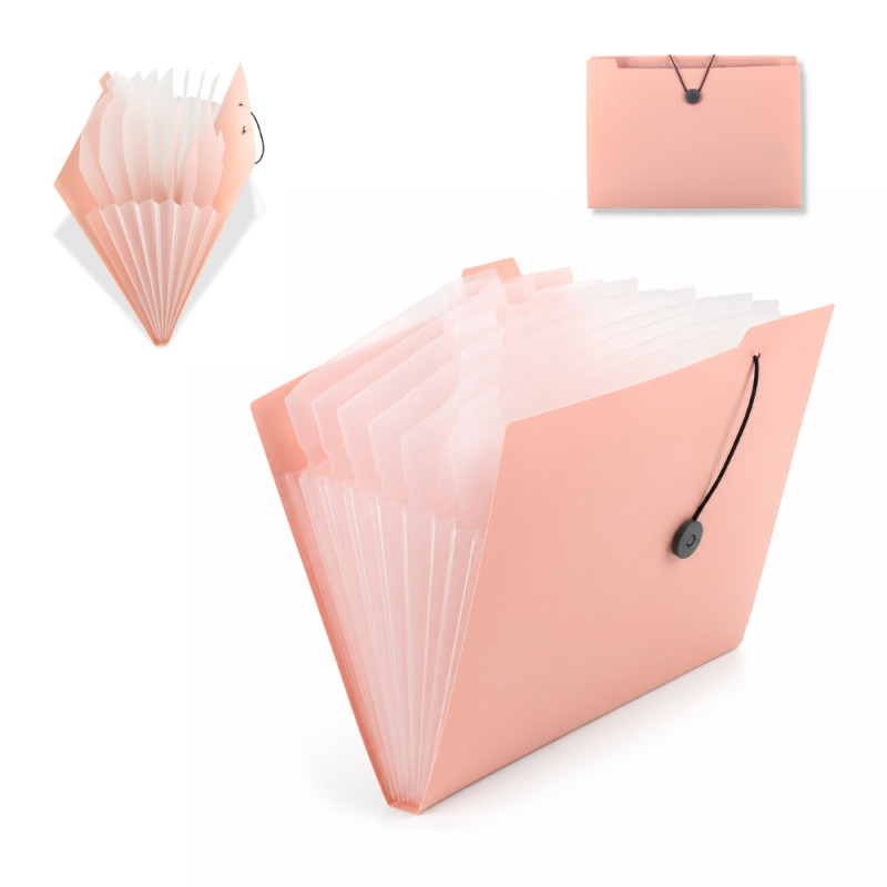 Peach A4 Plastic Accordion-Style Expandable File Folder with Elastic Closure – 33 x 24 cm