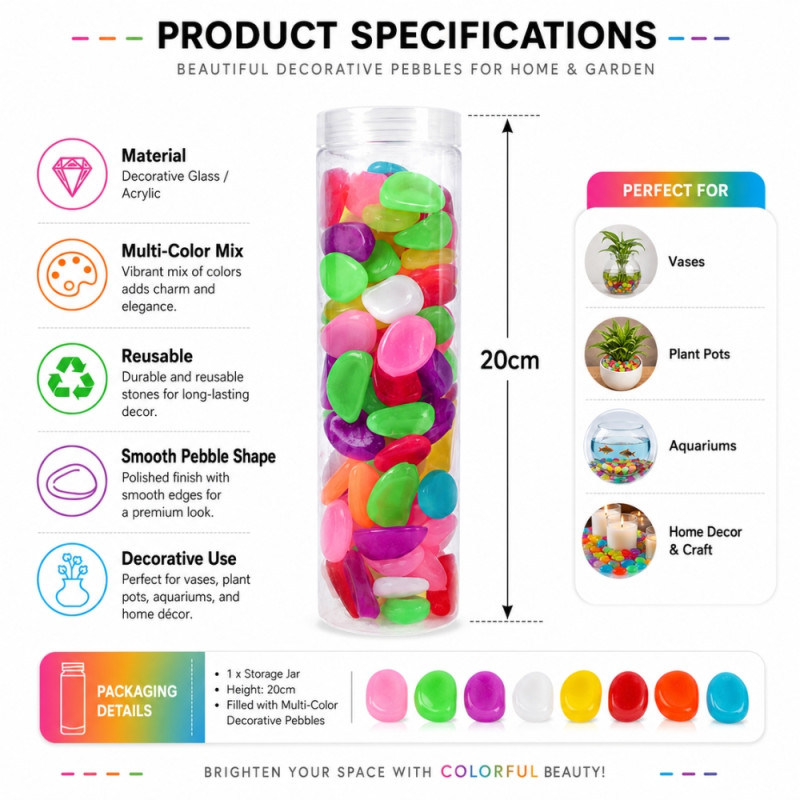 Superior GLOW IN DARK PEBBLES – Multi Color Premium Quality (Jar 20CM)