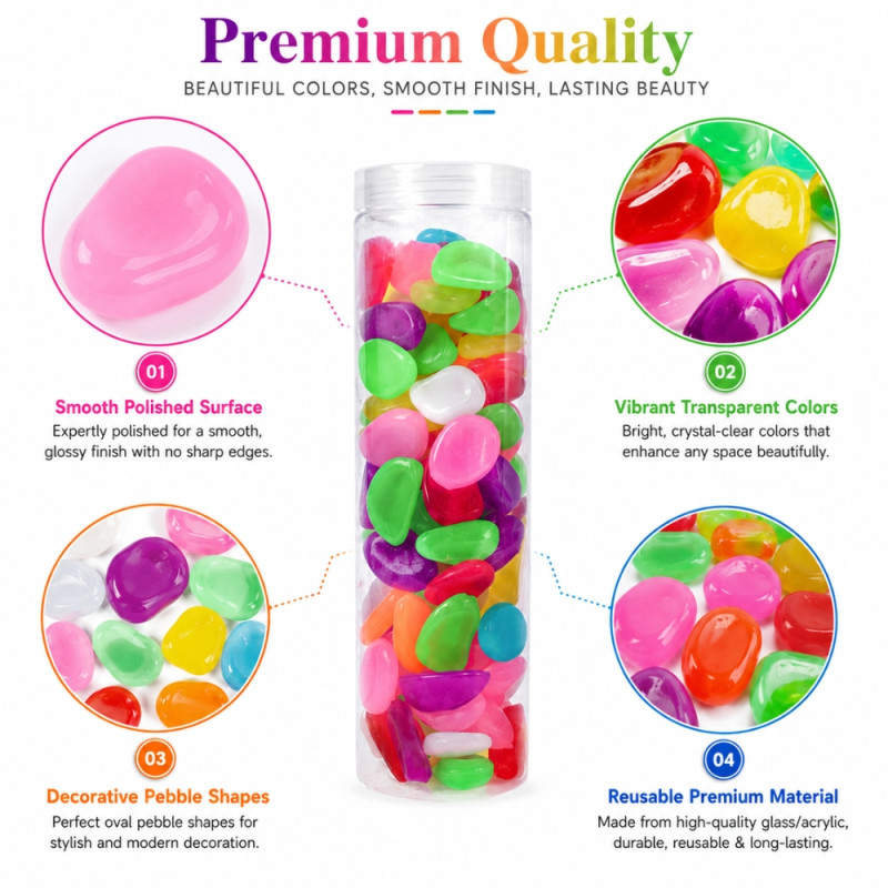 Superior GLOW IN DARK PEBBLES – Multi Color Premium Quality (Jar 20CM)