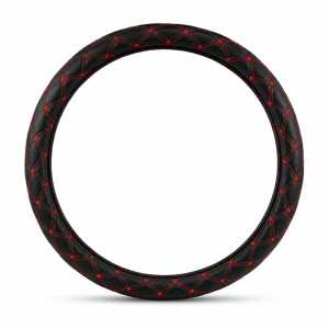 Black and Red Diamond-Stitched PU Leather Steering Wheel Cover – 38cm Black and Red Diamond-Stitched PU Leather Steering Wheel Cover – 38cm