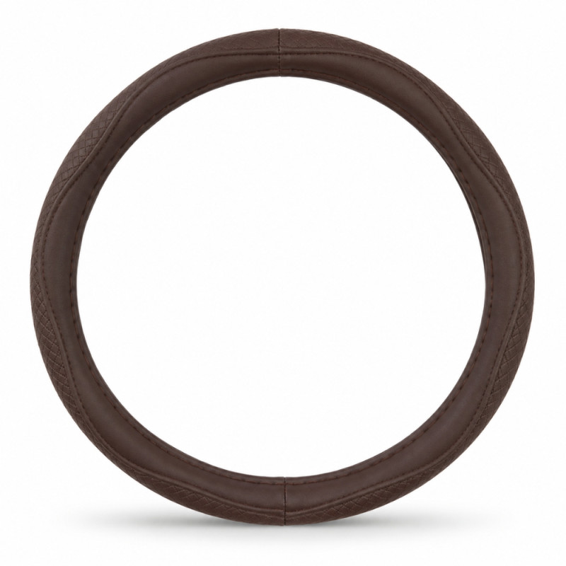 Brown PU Leather Steering Wheel Cover with a Diamond Texture Design for Enhanced Grip – 38cm