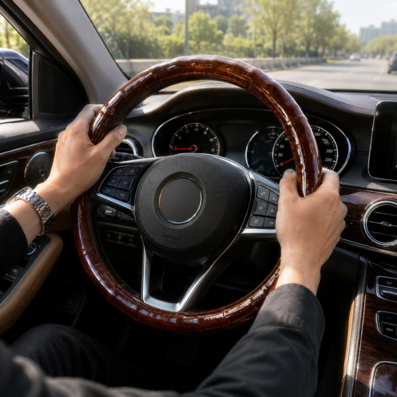 Universal-Fit Brown Wood-Grain Style Steering Wheel Cover Designed for Comfort and Control – Wooden