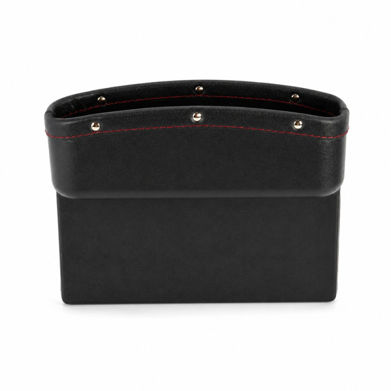 PU Leather Car Seat Gap Filler &amp; Organizer – Red Stitching – Black (23x16cm)
