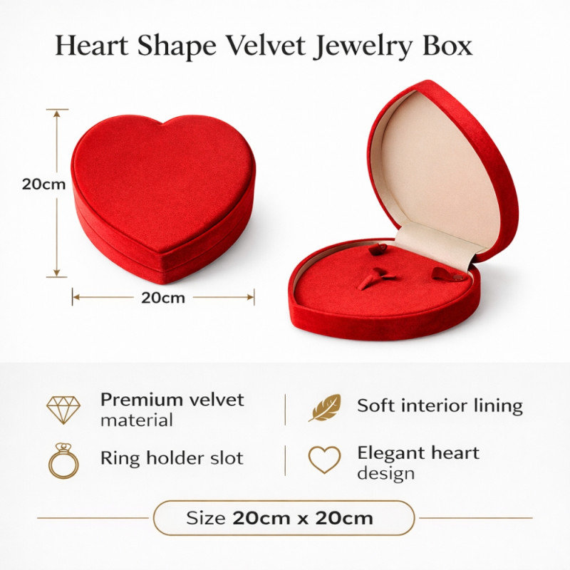 Romantic Heart-Shaped Red Velvet Jewelry Box – 20cm Ring & Earring Organizer