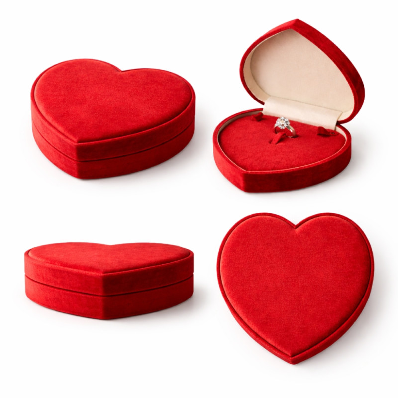 Romantic Heart-Shaped Red Velvet Jewelry Box – 20cm Ring & Earring Organizer