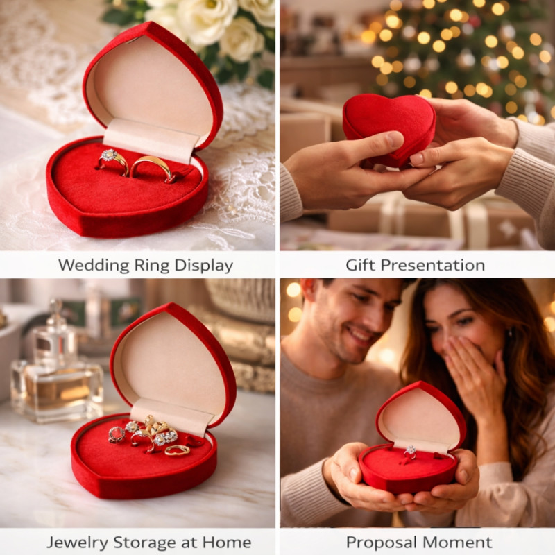 Romantic Heart-Shaped Red Velvet Jewelry Box – 20cm Ring & Earring Organizer