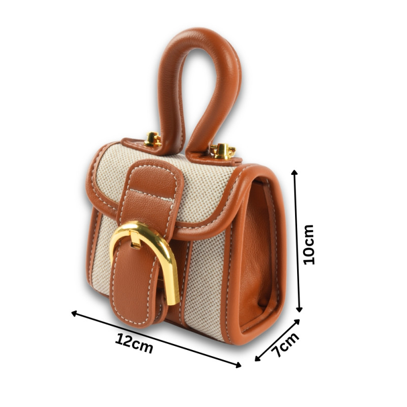 Kids' Elegant Two-Tone Mini Handbag – Brown & Ivory (15cm)