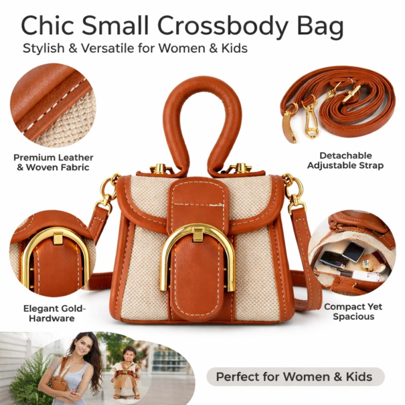 Kids' Elegant Two-Tone Mini Handbag – Brown & Ivory (15cm)