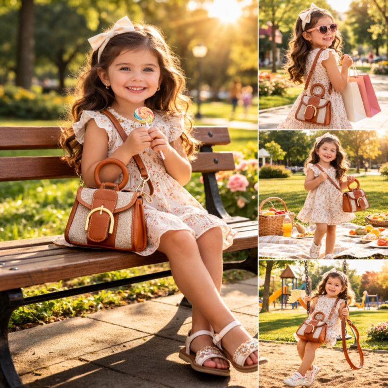 Kids' Elegant Two-Tone Mini Handbag – Brown & Ivory (15cm)