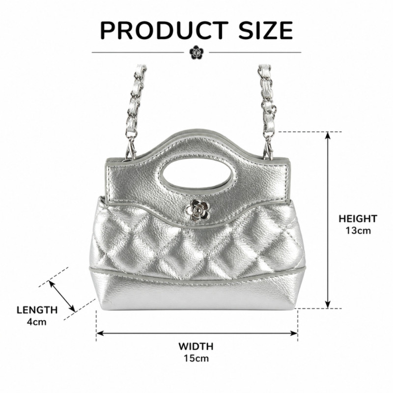 Kids' Shimmering Mini Handbag – Elegant Silver (15cm)