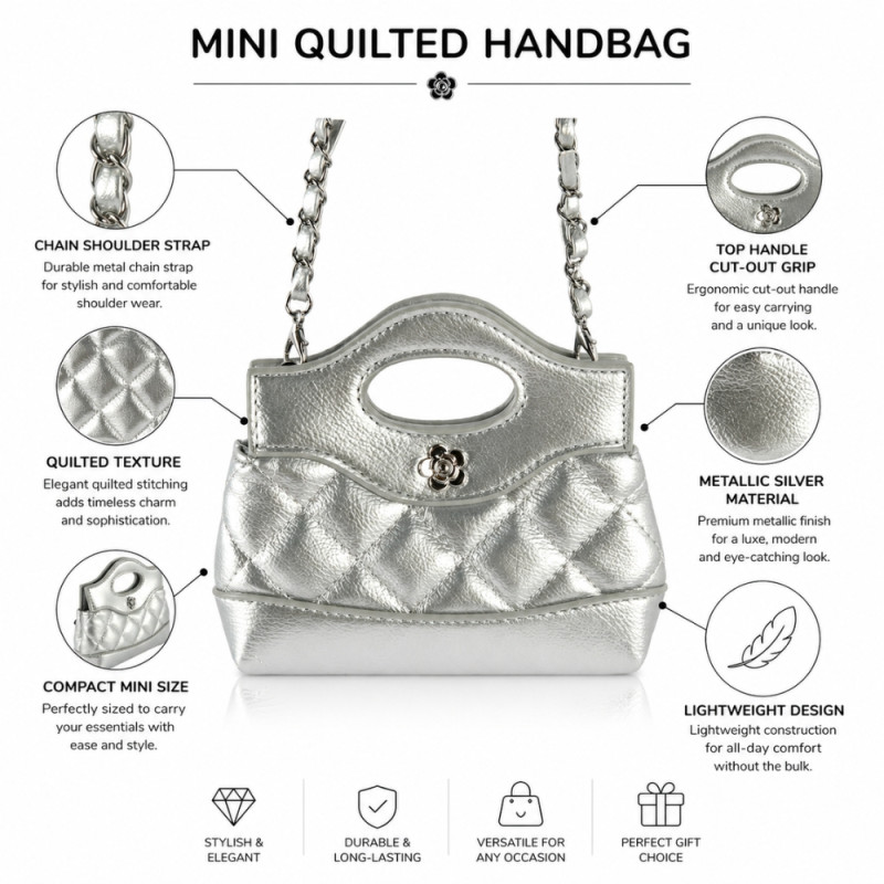 Kids' Shimmering Mini Handbag – Elegant Silver (15cm)
