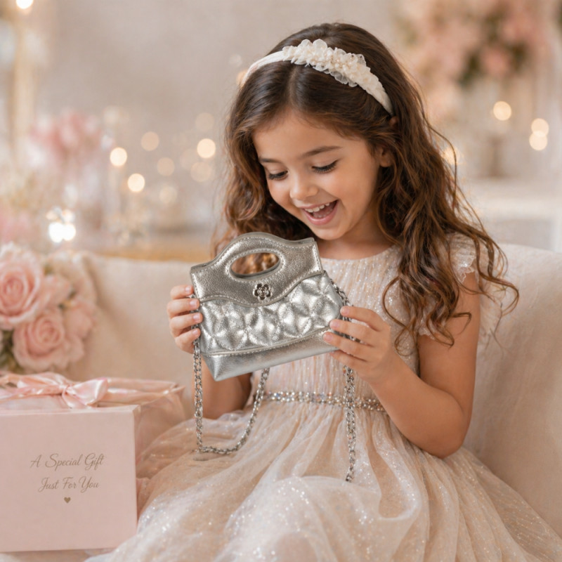 Kids' Shimmering Mini Handbag – Elegant Silver (15cm)