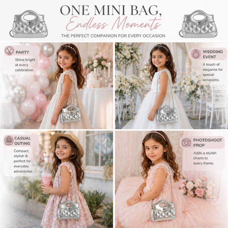 Kids' Shimmering Mini Handbag – Elegant Silver (15cm)