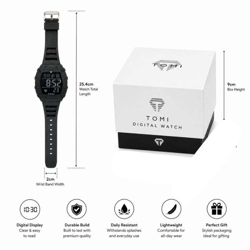 Men’s Digital Sports Watch – Tactical Black (9cm Case/Profile)