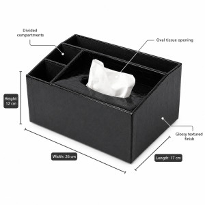 Leather Luxe Desk Organizer Designed for Modern Living &amp; Home Comfort – Black (H-12cm x W-26cm x L-17cm)