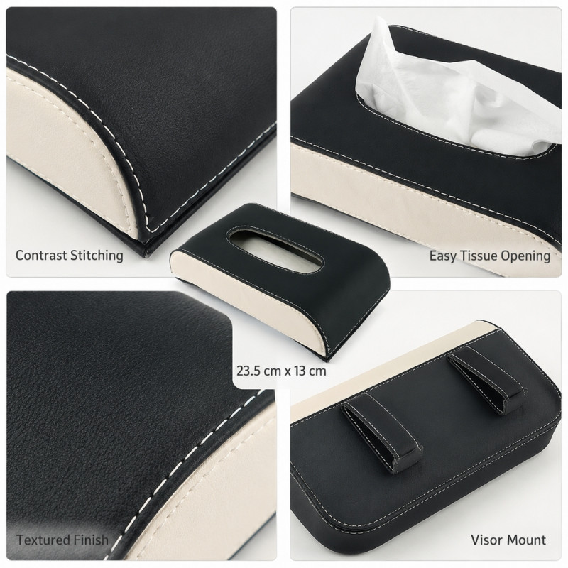 Supple Touch Car Tissue Box Designed for Modern Living &amp; Home Comfort – Black (H-13cm x W-23.5cm)