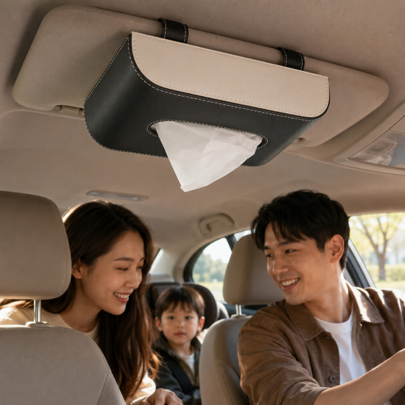 Supple Touch Car Tissue Box Designed for Modern Living &amp; Home Comfort – Black (H-13cm x W-23.5cm)