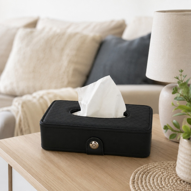 Tanned Rich Tissue Box Designed for Modern Living &amp; Home Comfort – Black (H-6cm x W-21cm x 13cm)
