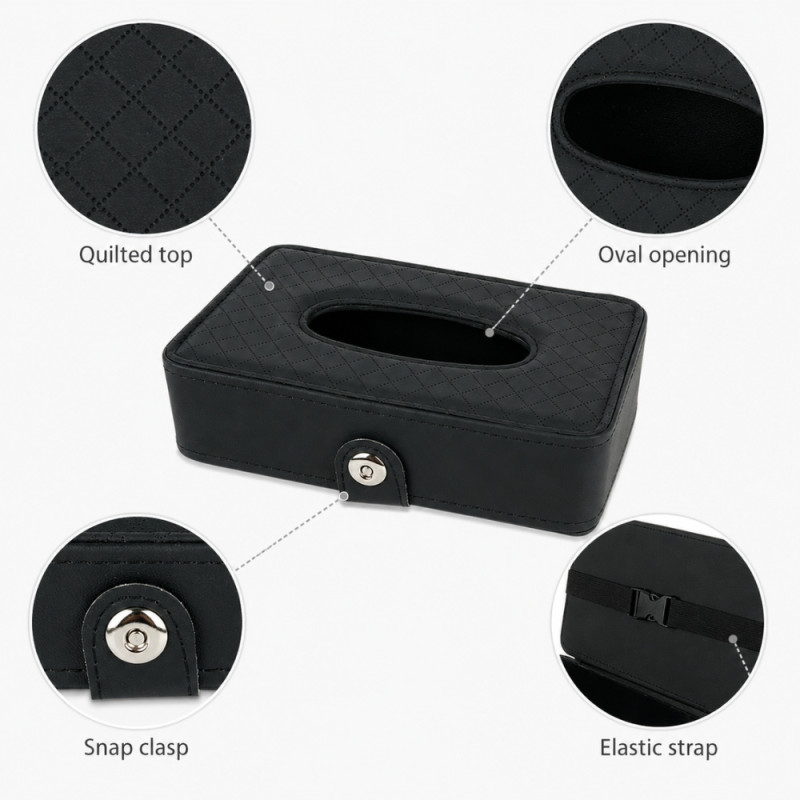 Tanned Rich Tissue Box Designed for Modern Living &amp; Home Comfort – Black (H-6cm x W-21cm x 13cm)