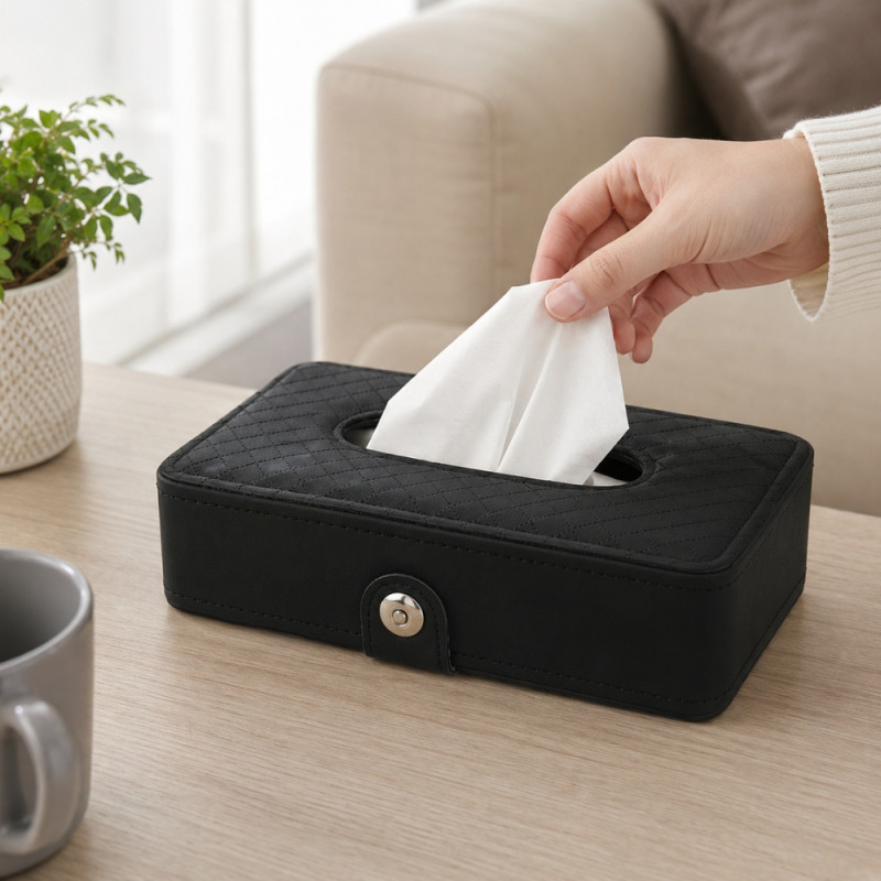Tanned Rich Tissue Box Designed for Modern Living &amp; Home Comfort – Black (H-6cm x W-21cm x 13cm)