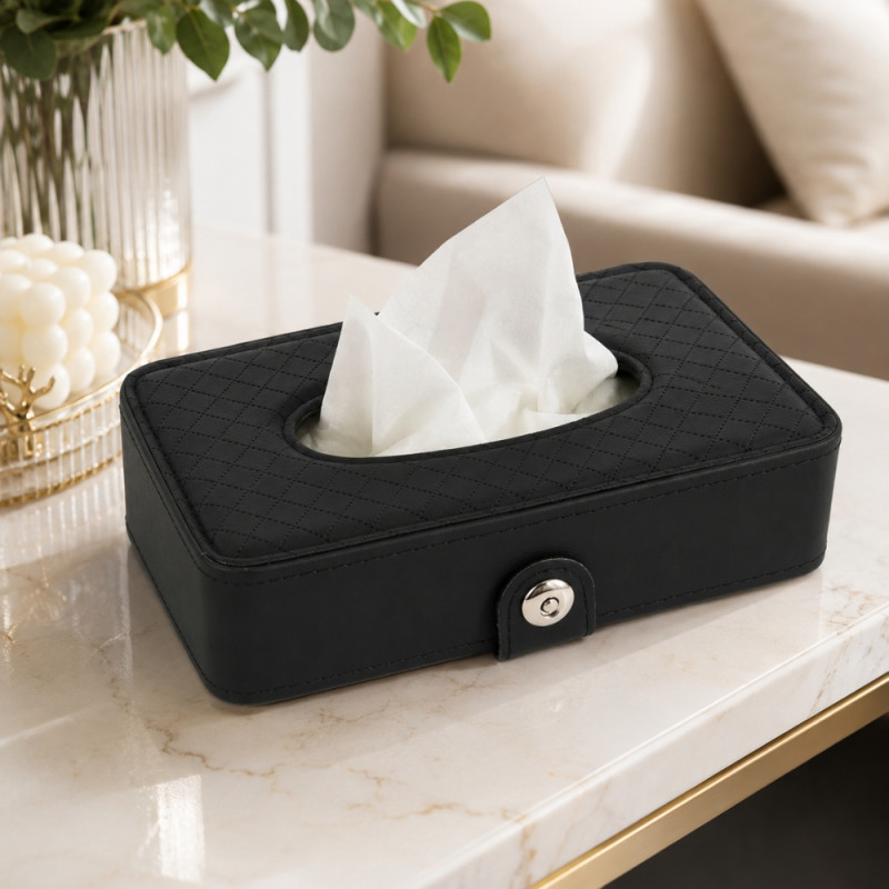 Tanned Rich Tissue Box Designed for Modern Living &amp; Home Comfort – Black (H-6cm x W-21cm x 13cm)