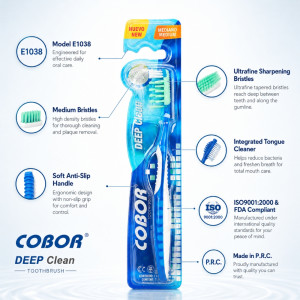 Deep Clean Manual Toothbrush with Medium Bristles – 20 cm – Dark Pink & White