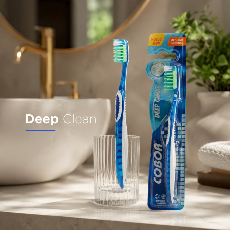 Deep Clean Manual Toothbrush with Medium Bristles – 20 cm – Dark Pink & White