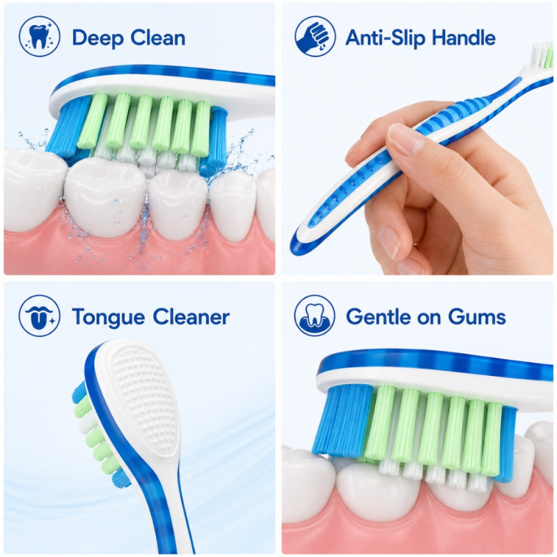 Deep Clean Manual Toothbrush with Medium Bristles – 20 cm – Dark Pink & White