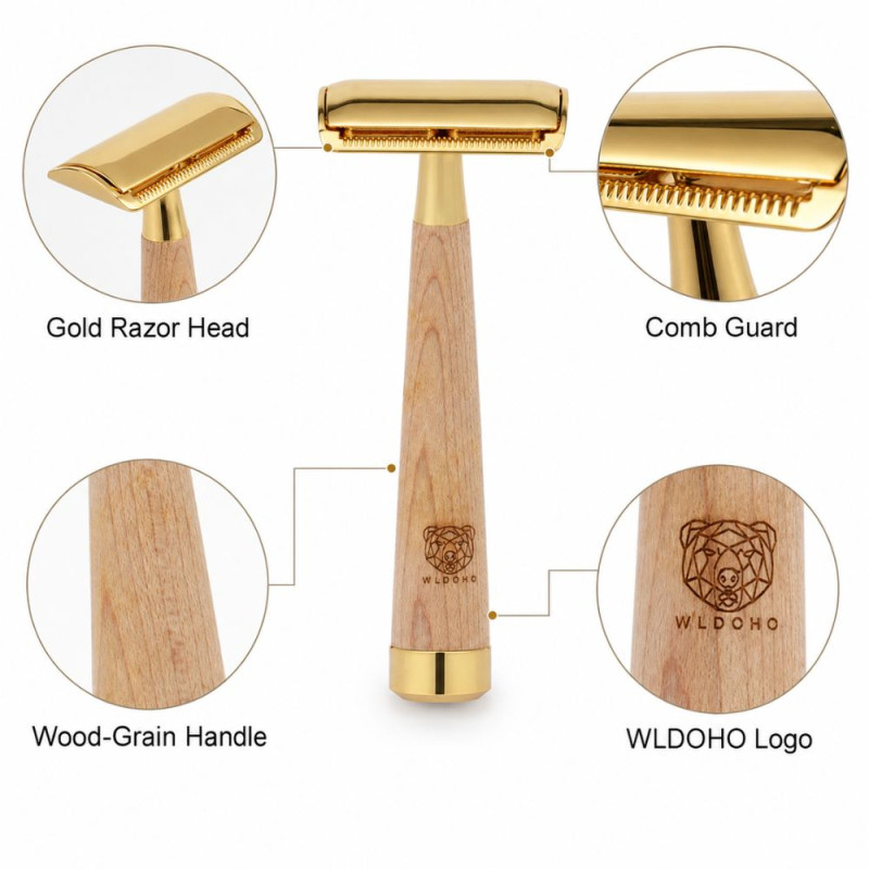 Elegant Gold-Toned Safety Razor - Wood