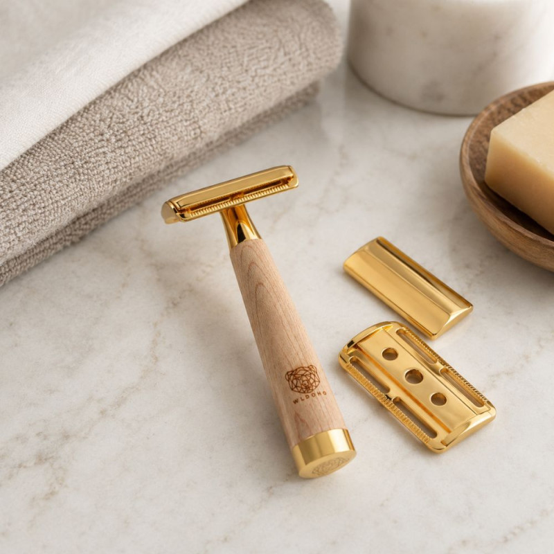 Elegant Gold-Toned Safety Razor - Wood