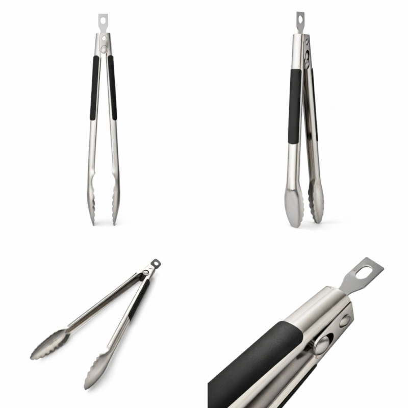 Professional 48cm Stainless Steel Kitchen Tongs – Heavy-Duty Black Grip