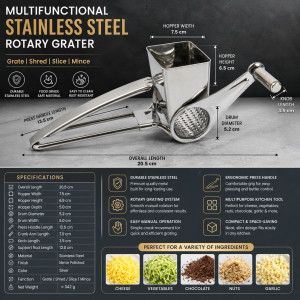 Smart Touch Cheese Grater Designed for Everyday Cooking &amp; Kitchen Excellence – Silver (H-7.5, W-6.5, L-20.5 CM)