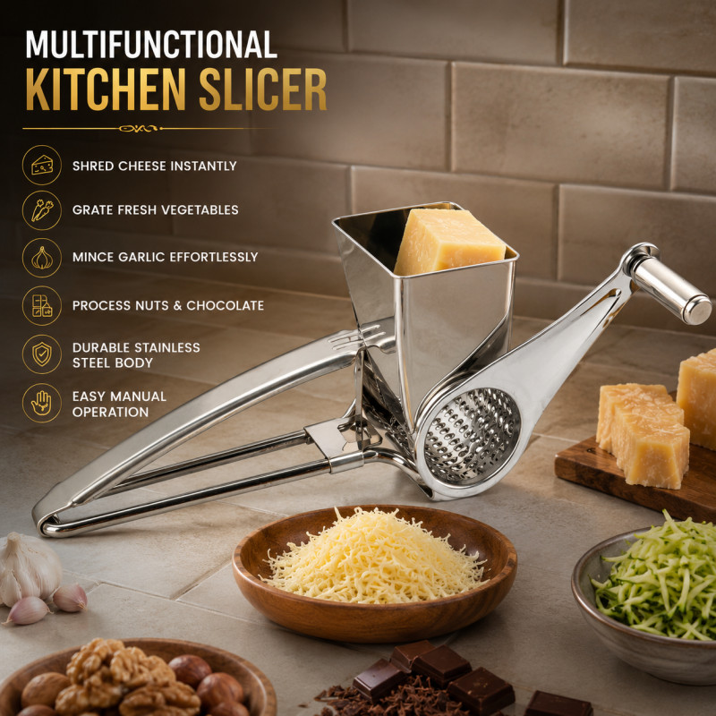 Smart Touch Cheese Grater Designed for Everyday Cooking &amp; Kitchen Excellence – Silver (H-7.5, W-6.5, L-20.5 CM)