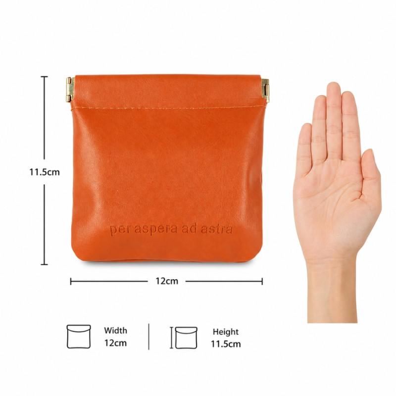 Professional Vibrant Orange Textured Leather Pouch – Squeeze-to-Open Spring Frame (12cm)