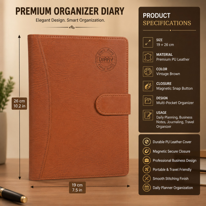 Master Charm Business Notebook Designed for Creative Expression &amp; Office Use – Brown (H-26, W-19 CM)